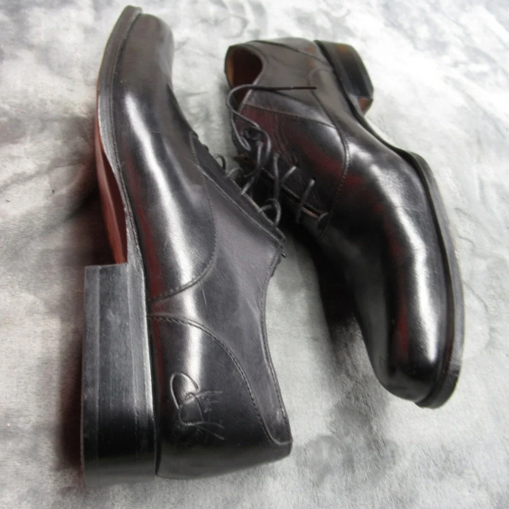 John Fluevog Shoes Men 8.5 Black Leather Oxford Dress Shoes Twin Turbine Formal